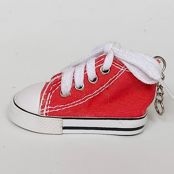CLASSIC Converse Style Mini Shoe Key Chain RED WHITE Lace Up Shoe - Picture 3 of 5